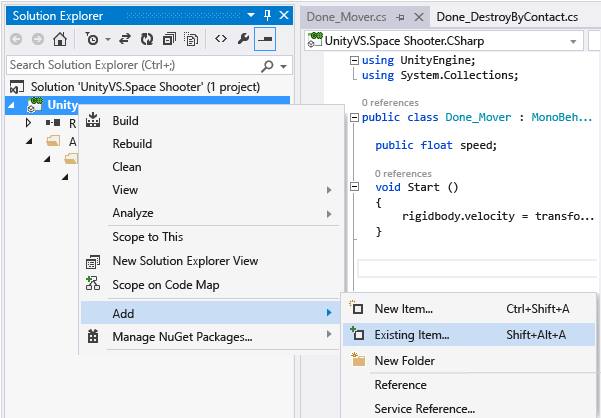 vstu_debugging_dll_add_existing Add your existing DLL project to the solution.