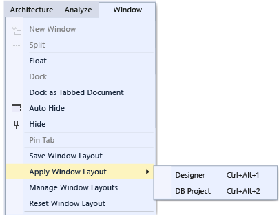 VS2015_ApplyWindowLayout Apply window layout menu
