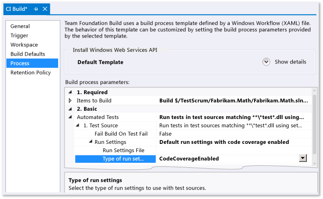 CodeCoverage-plainCC Setting the build definition for code coverage