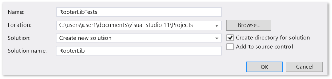UTE_Cpp_windows_UnitTestLib_CreateSpecs Specify the solution and project name and location