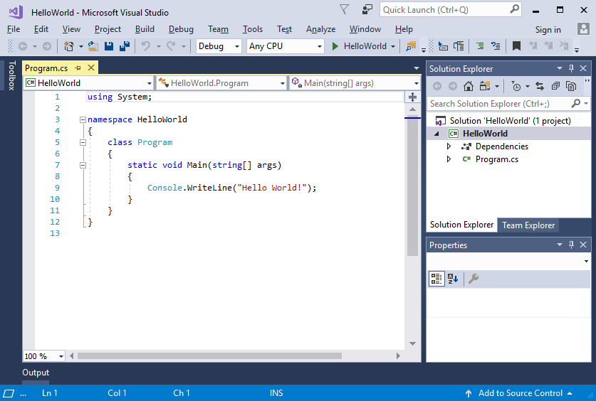 Screenshot that shows the Visual Studio IDE.