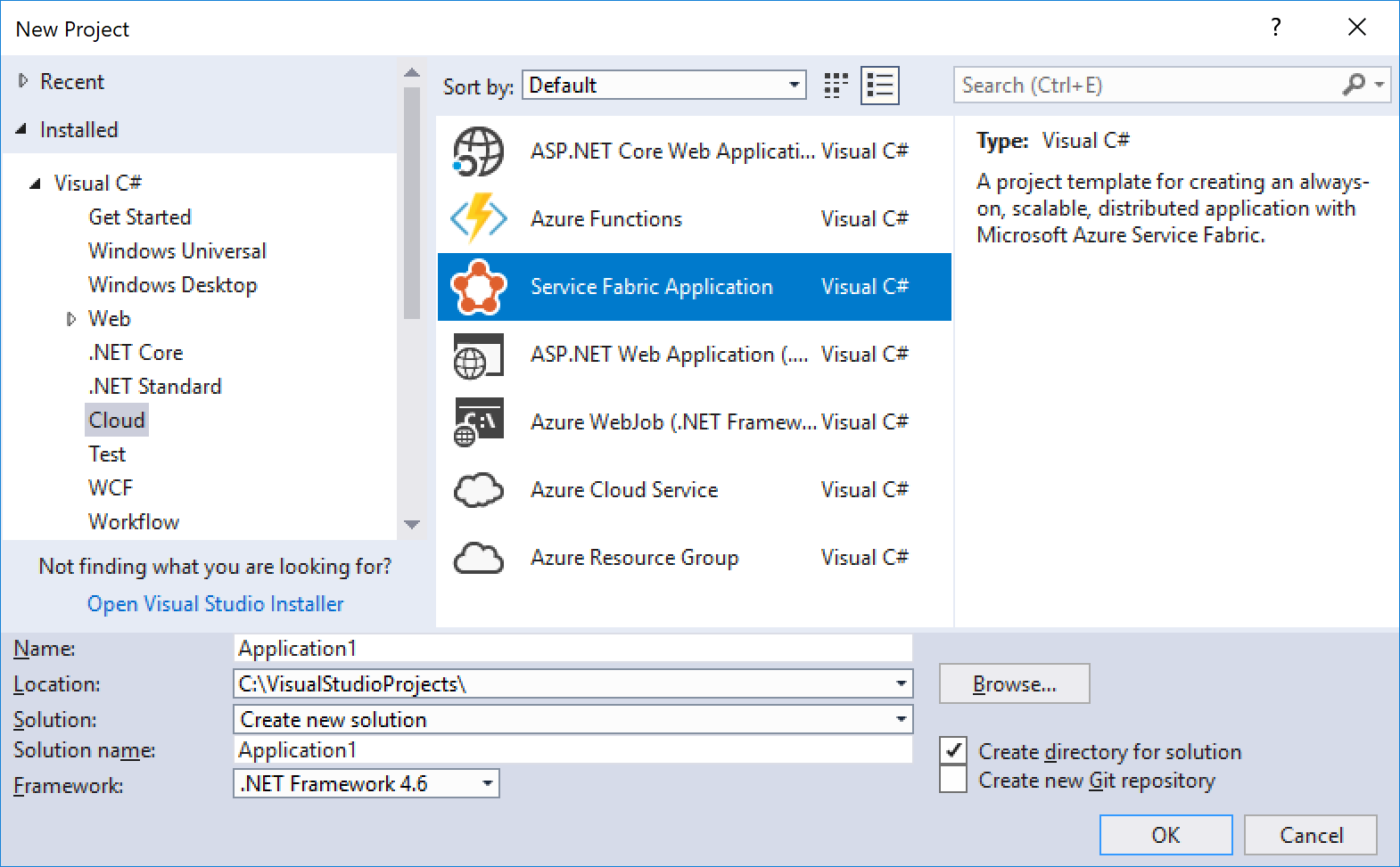 Cloud project templates for Visual Studio