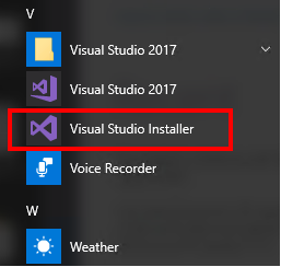 Locate the Microsoft Visual Studio Installer Visual Studio Installer