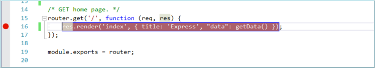 Screenshot that shows a red dot next to a line of code. The red dot represents a breakpoint.