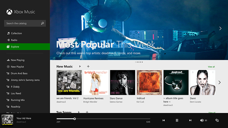 Xbox Music-App mit Musikwiedergabe