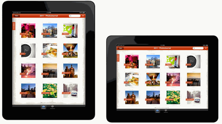 Die iPad-App im Querformat- und Hochformatmodus.