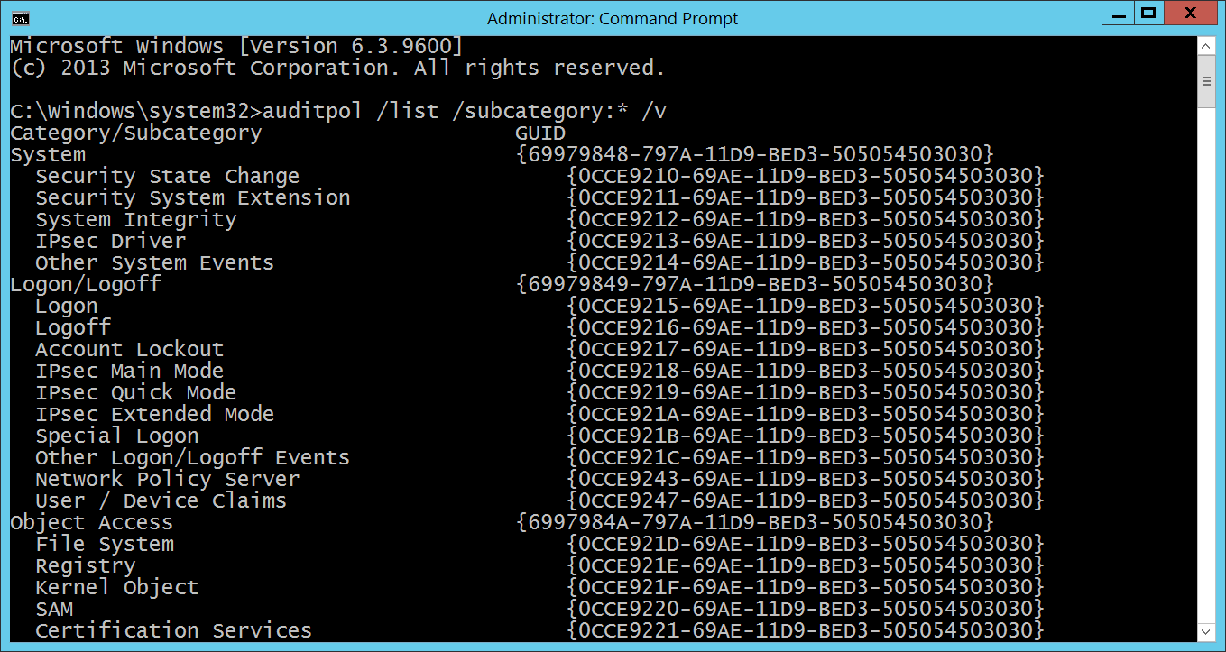 Auditpol list GUIDs illustration