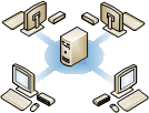 Abbildung eines MultiPoint Server-Systemlayouts