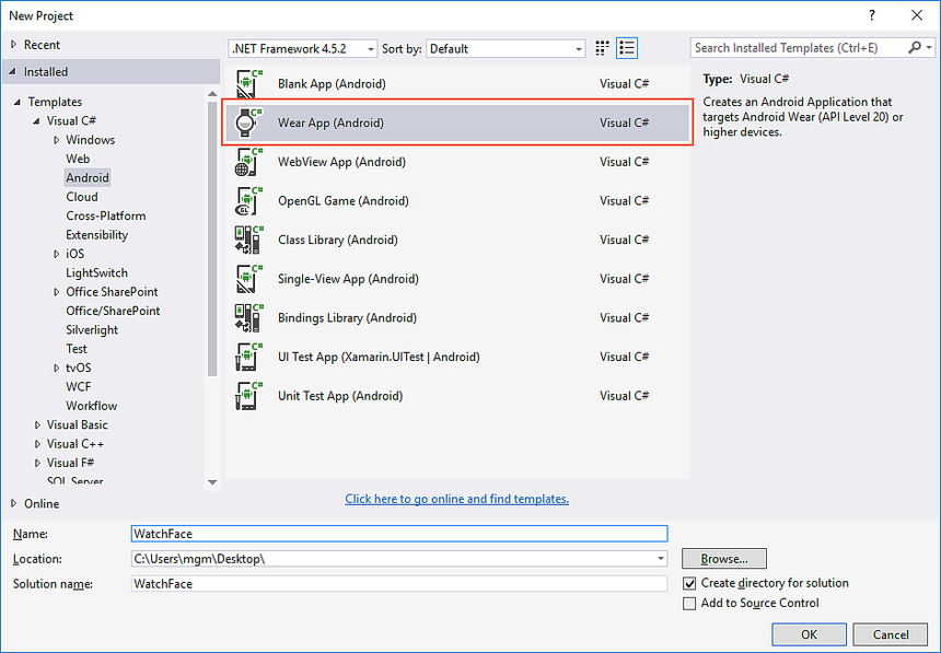 Wählen Sie Dialogfeld „Neues Projekt“