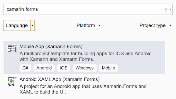 Filtern nach Xamarin.Forms-Apps