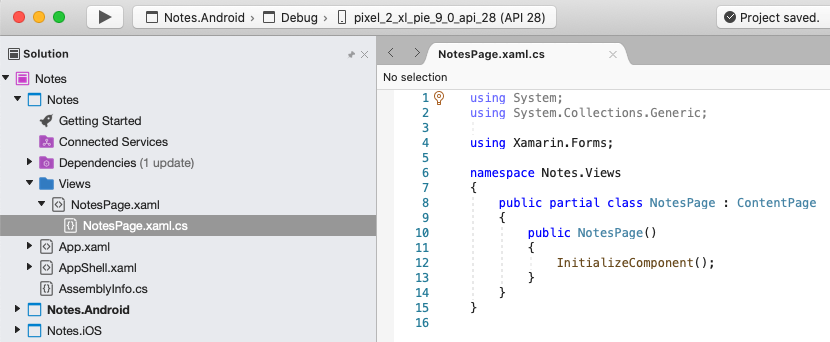 Öffnen von NotesPage.xaml.cs