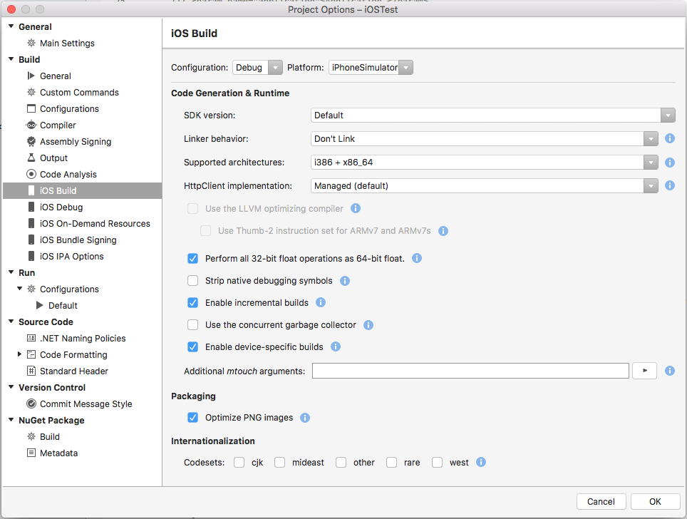 Festlegen der iOS-Buildoptionen