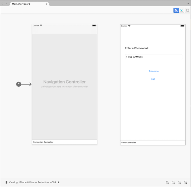 Verschieben der Phoneword-Szene neben den Navigationscontroller