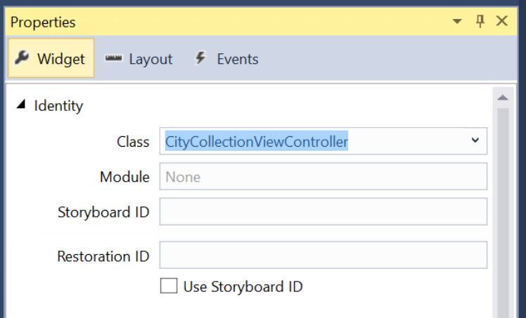 Festlegen der Klasse auf CityCollectionViewController