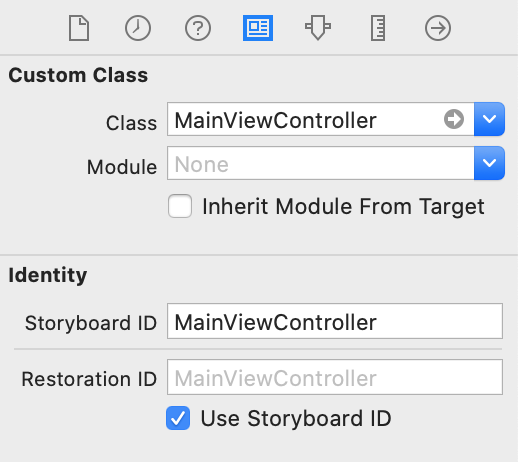 Festlegen des MainViewController im Identitätsbereich