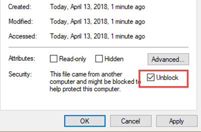 Aufheben der Blockierung der Datei.