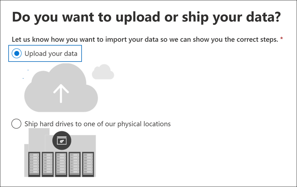 Klicken Sie auf „Daten hochladen“, um einen Importauftrags für den Netzwerkupload zu erstellen.