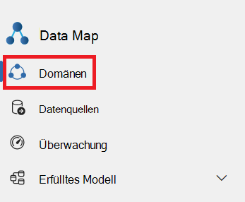 Screenshot of Microsoft Purview Data Map solution menu with Domains selected.