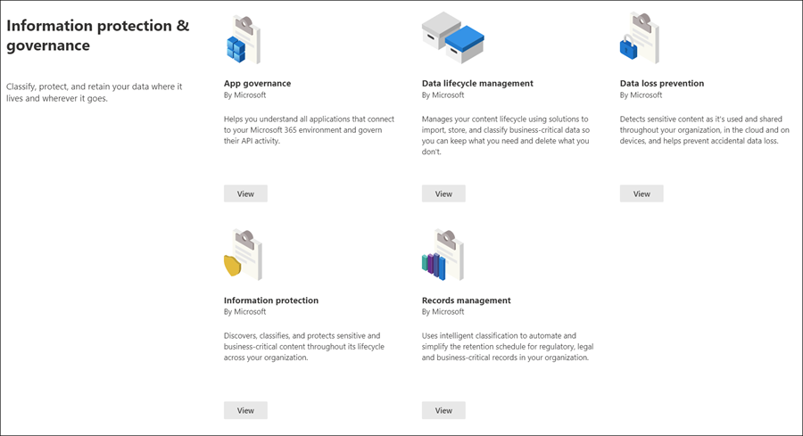 Abschnitt zum Schutz und zur Governance des Microsoft Purview-Lösungskatalogs.