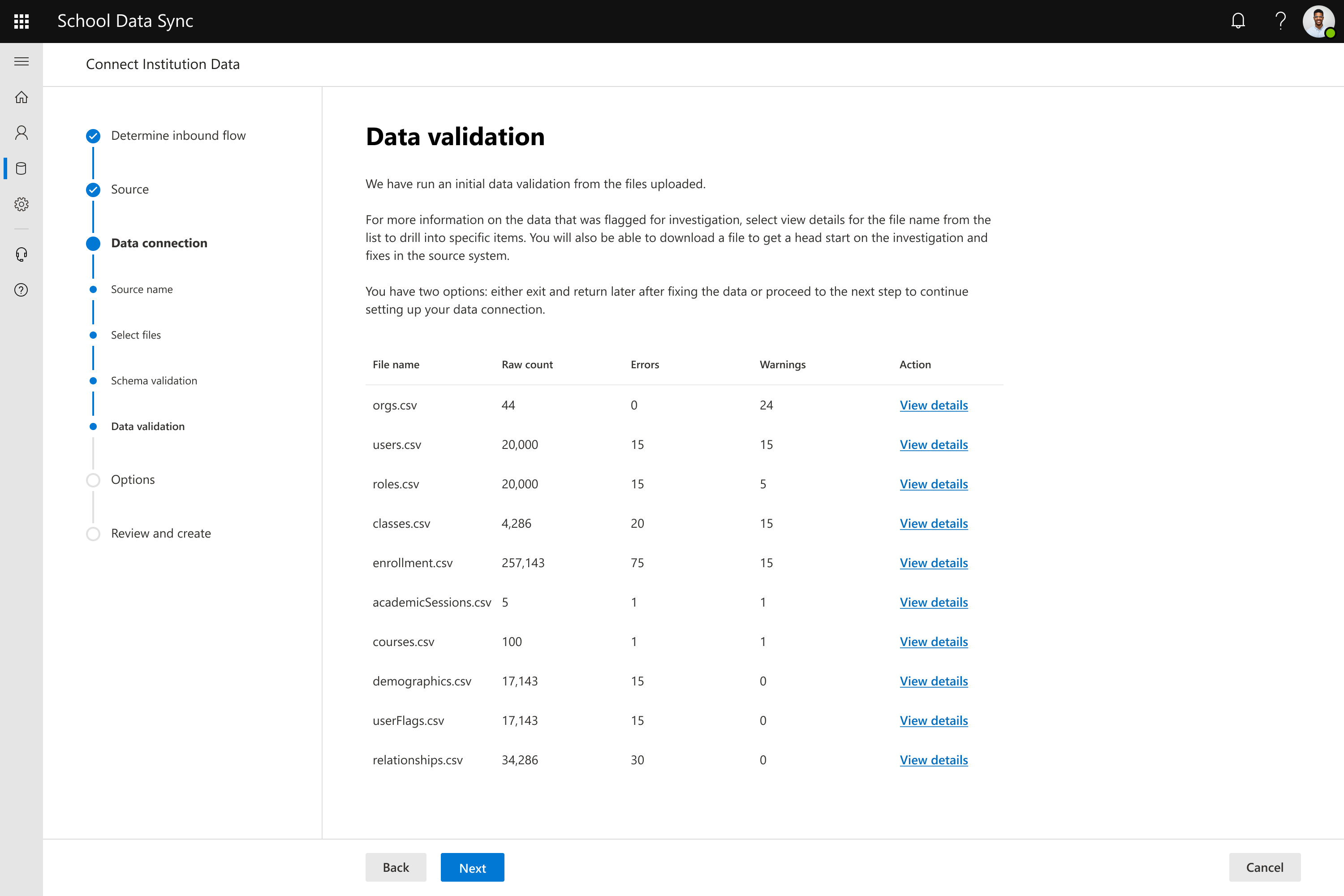 Screenshot: Dateien, die über die Datenüberprüfung verarbeitet werden.