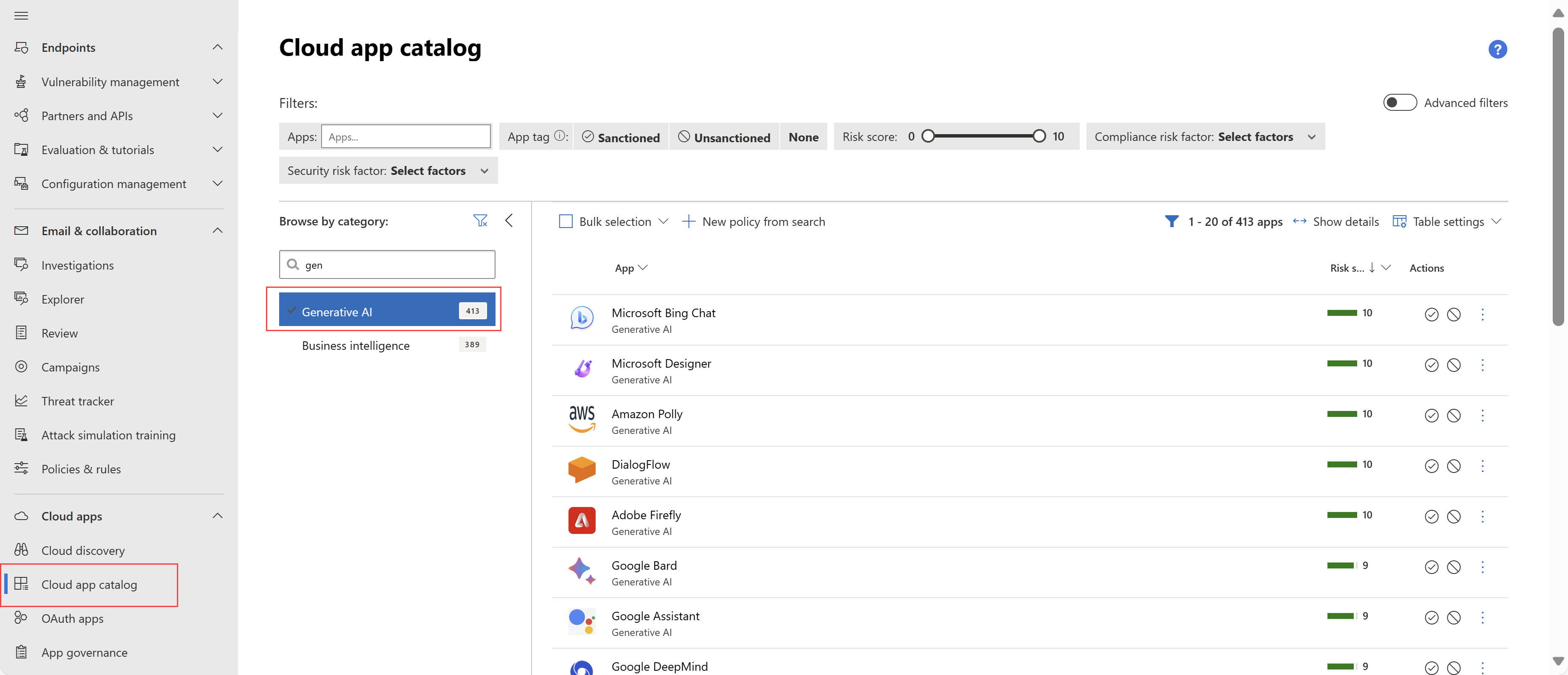 Screenshot der Suche nach Apps im Cloud-App-Katalog.