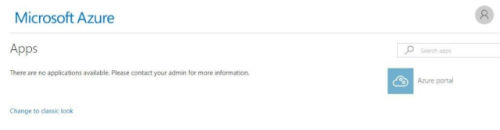 Seite „Microsoft Azure Apps“, die anzeigt, dass derzeit keine Anwendungen verfügbar sind.
