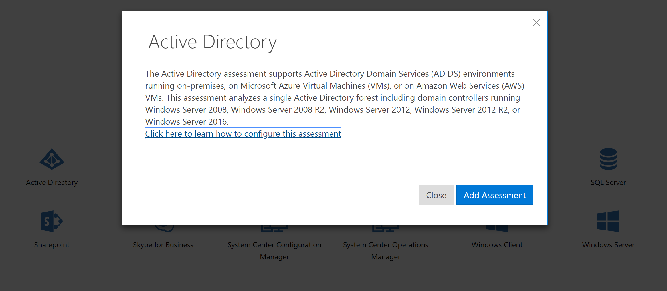 Beschreibung der Active Directory-Bewertung für die Unterstützung von Entra ID-Dienstumgebungen.