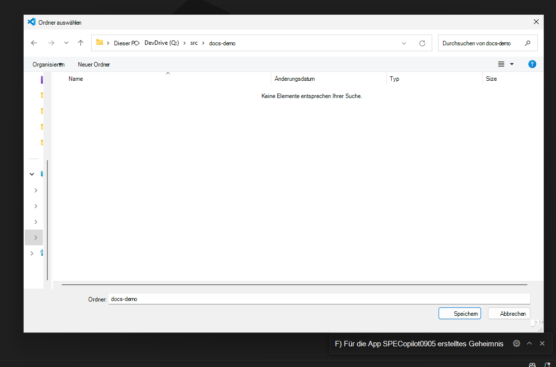 Windows Explorer Ordner zum Speichern des Projekts auf dem lokalen Computer
