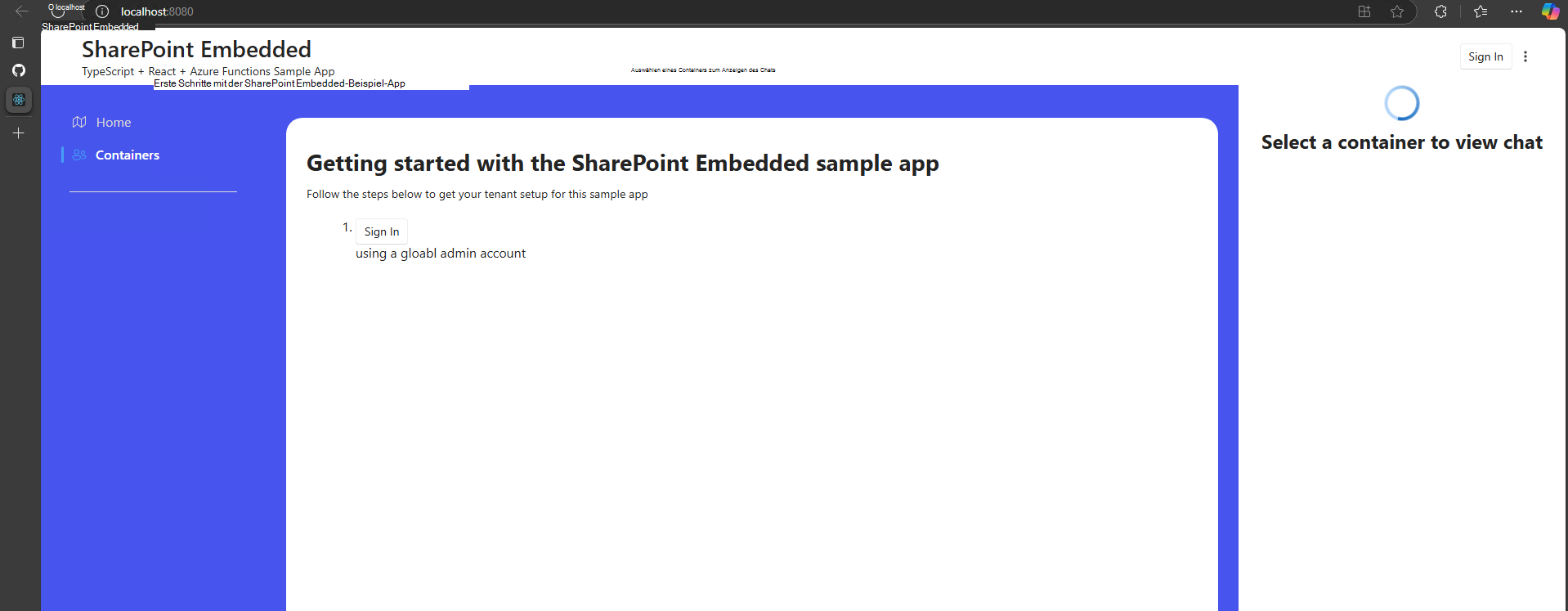 In Edge ausgeführte SPE Typescript-App mit Anmeldeschaltflächen