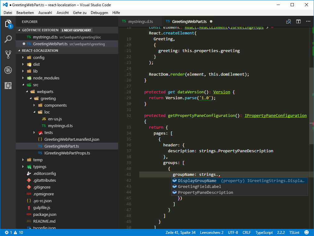 IntelliSense für lokalisierte Zeichenfolgen in Visual Studio Code