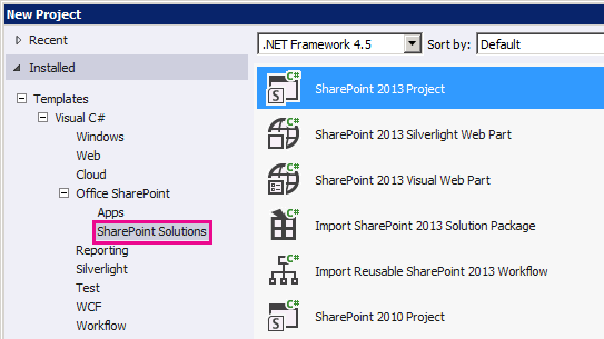 Vorlage für SharePoint Project in Visual Studio