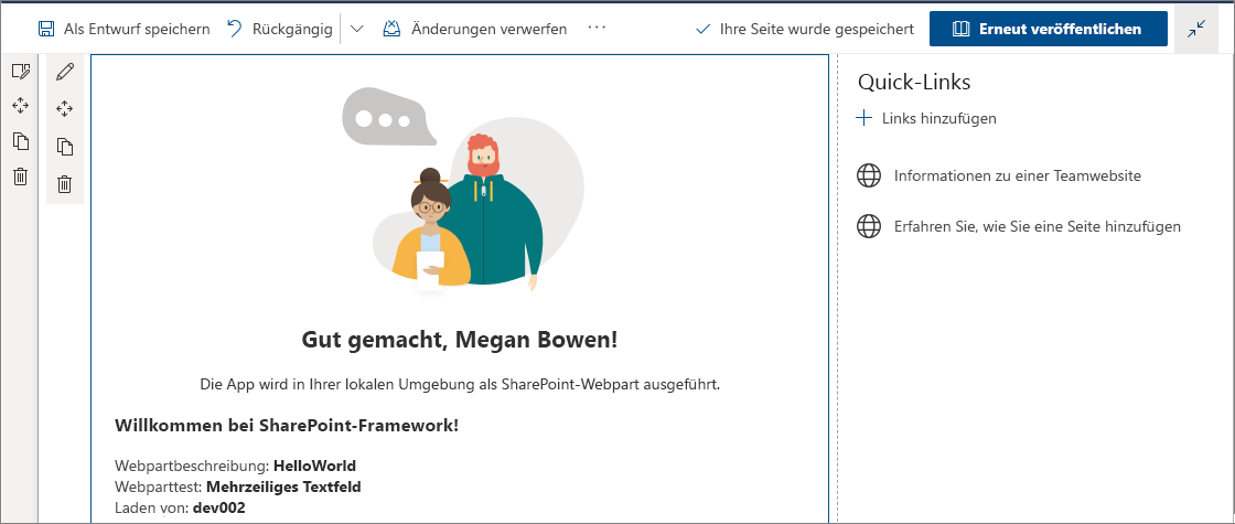 „Hello World“-Webpart auf der modernen Seite