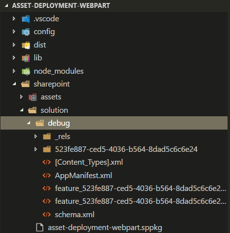 Screenshot, in dem der Debugordner unter dem SharePoint-Ordner in der Lösungsstruktur angezeigt wird