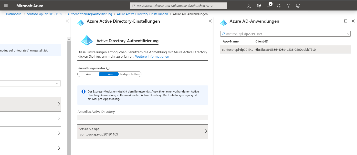 Die Schaltfläche „Kopieren“ neben der Eigenschaft „Anwendungs-ID“ auf dem Blatt der Azure AD-Anwendung