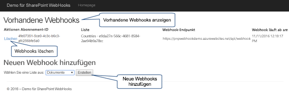 SharePoint-Webhook-Referenzimplementierungsanwendung