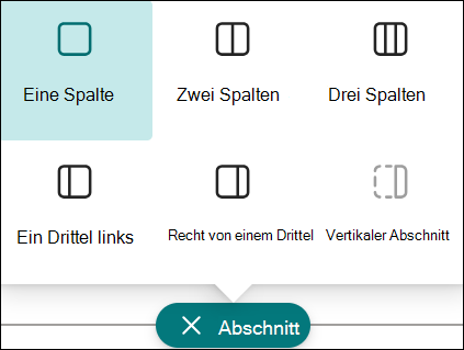 Bild der verfügbaren Abschnittslayouts