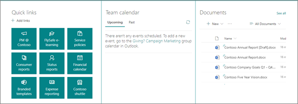 Bild des dreispaltigen Layouts mit Webparts
