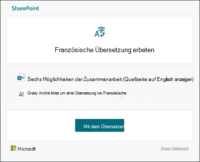 Abbildung einer Übersetzungsanforderung per E-Mail.