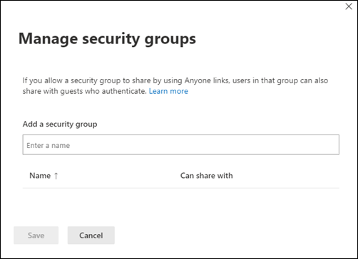 Screenshot des Bereichs „Sicherheitsgruppen verwalten“.
