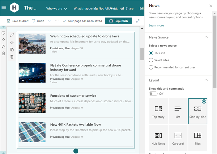 Screenshot des News-Webparts.