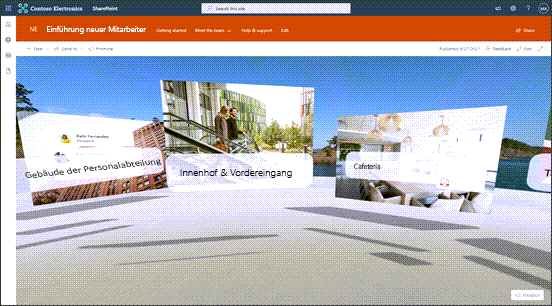 Screenshot einer Website, die SharePoint Spaces verwendet.
