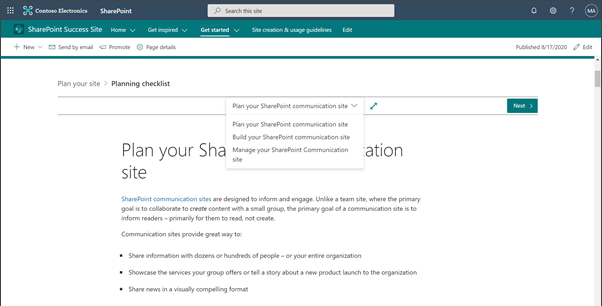 Abbildung der Landingpage der SharePoint-Erfolgswebsite&nbsp;– Detailansicht der Inhaltssteuerelemente