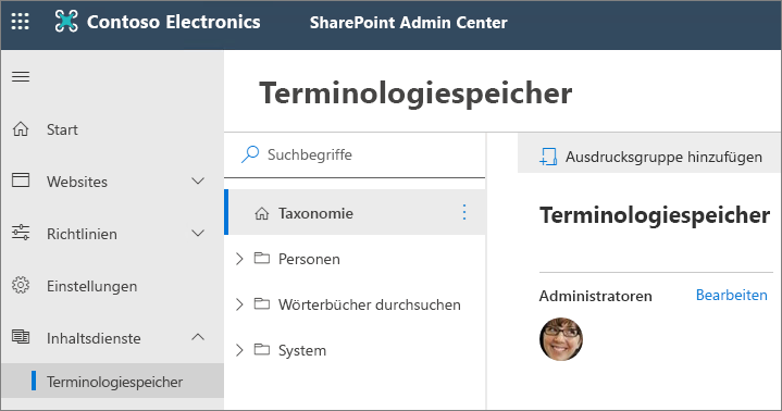 Screenshot des Terminologiespeicherverwaltungstools