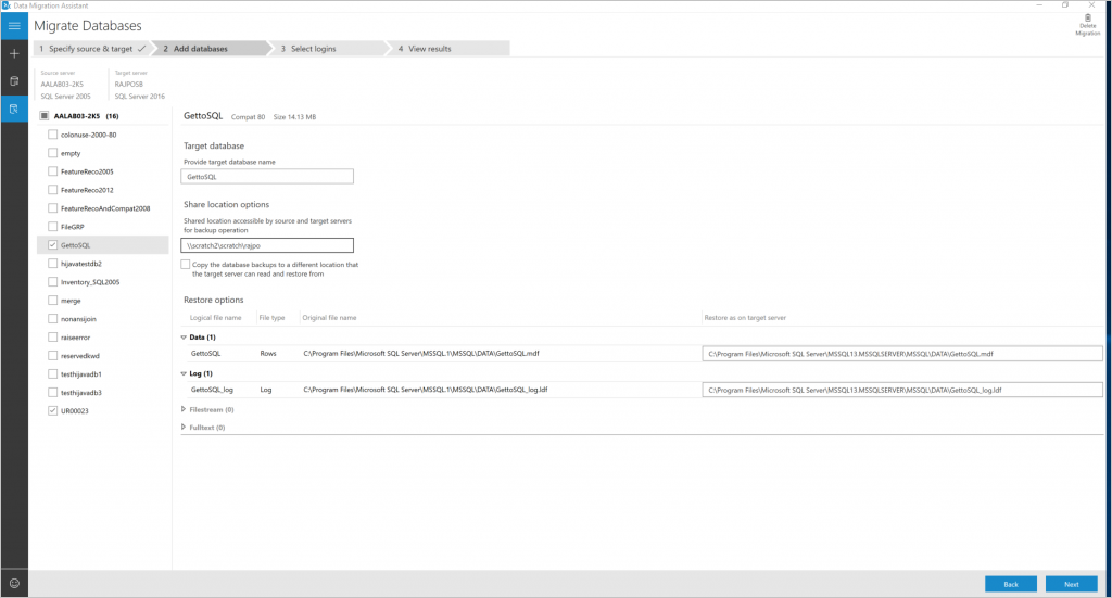 Screenshot: Seite zum Hinzufügen von Datenbanken