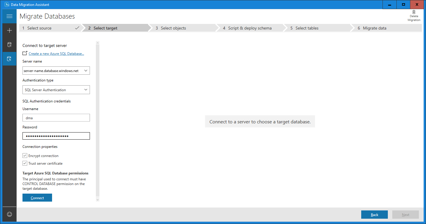 Screenshot: Zielserver auswählen