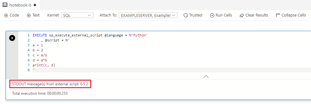 Azure Data Studio SQL-Notebook Python-Code Ausgabe