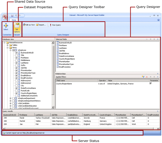 Screenshot of Shared Dataset Design Mode.