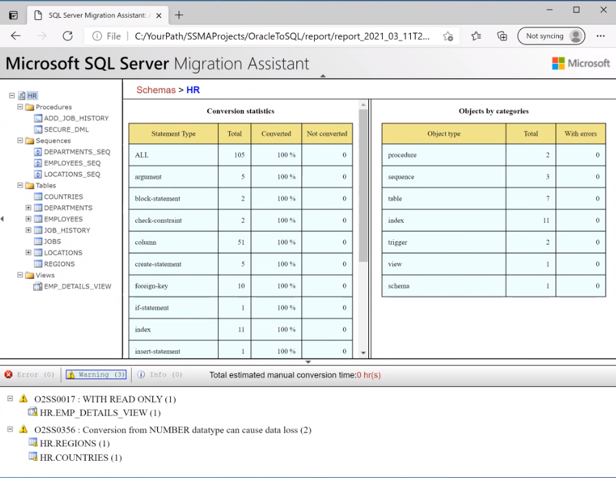 Migrationsleitfaden Oracle Zu SQL Server SQL Server Microsoft Learn   Conversion Report 