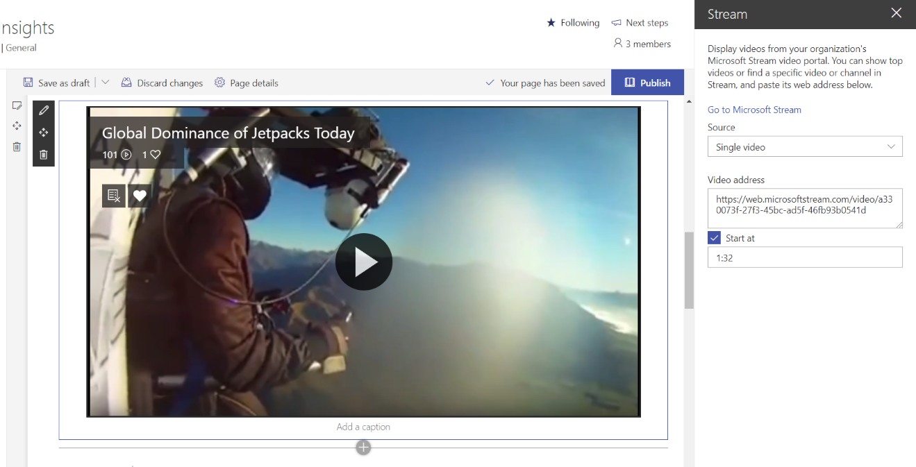 Stream (klassisch) Webpart für SharePoint für ein einzelnes Video.