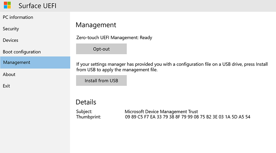 Verwalten sie den Zugriff auf die Zero Touch UEFI-Verwaltung und andere Features.